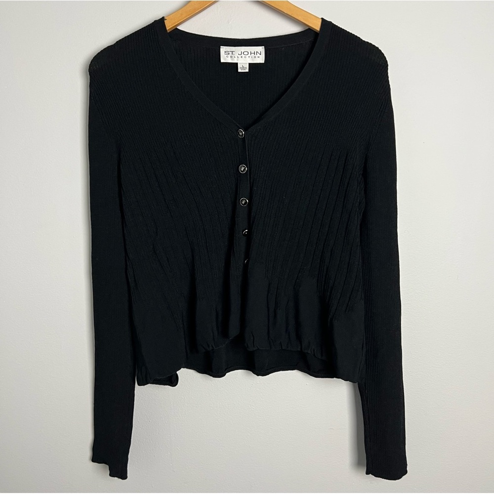 ST JOHN Cardigan Black Sz L Excellent Condition